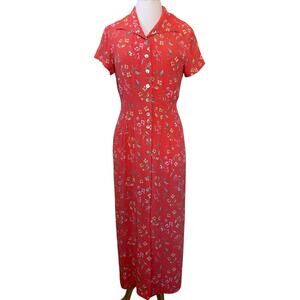 Vintage Y2K Sherri Martin Ditsy Floral Button Dress Coral Pink Cottagecore 8